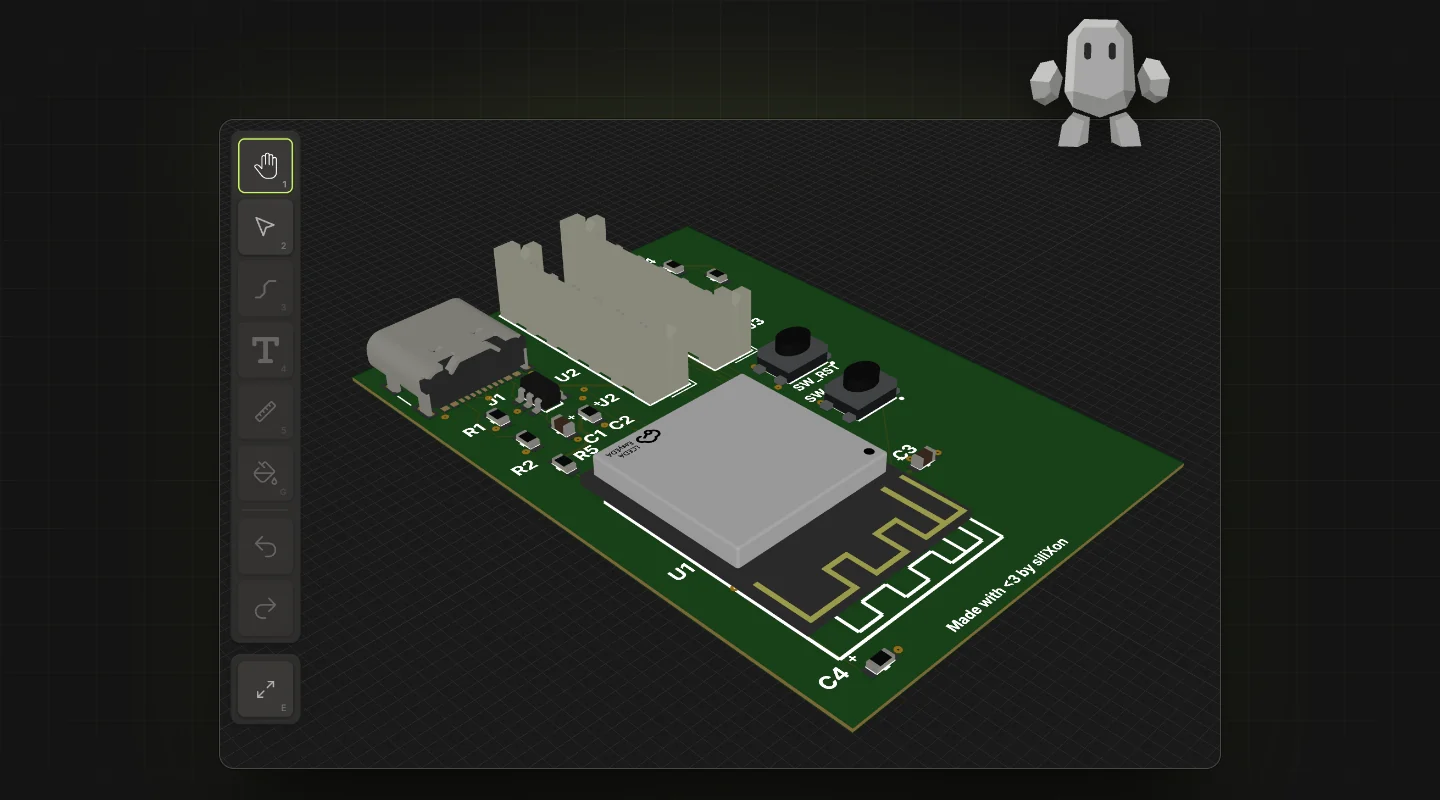 A siliXon board in the 3D viewer with real 3D models of its parts