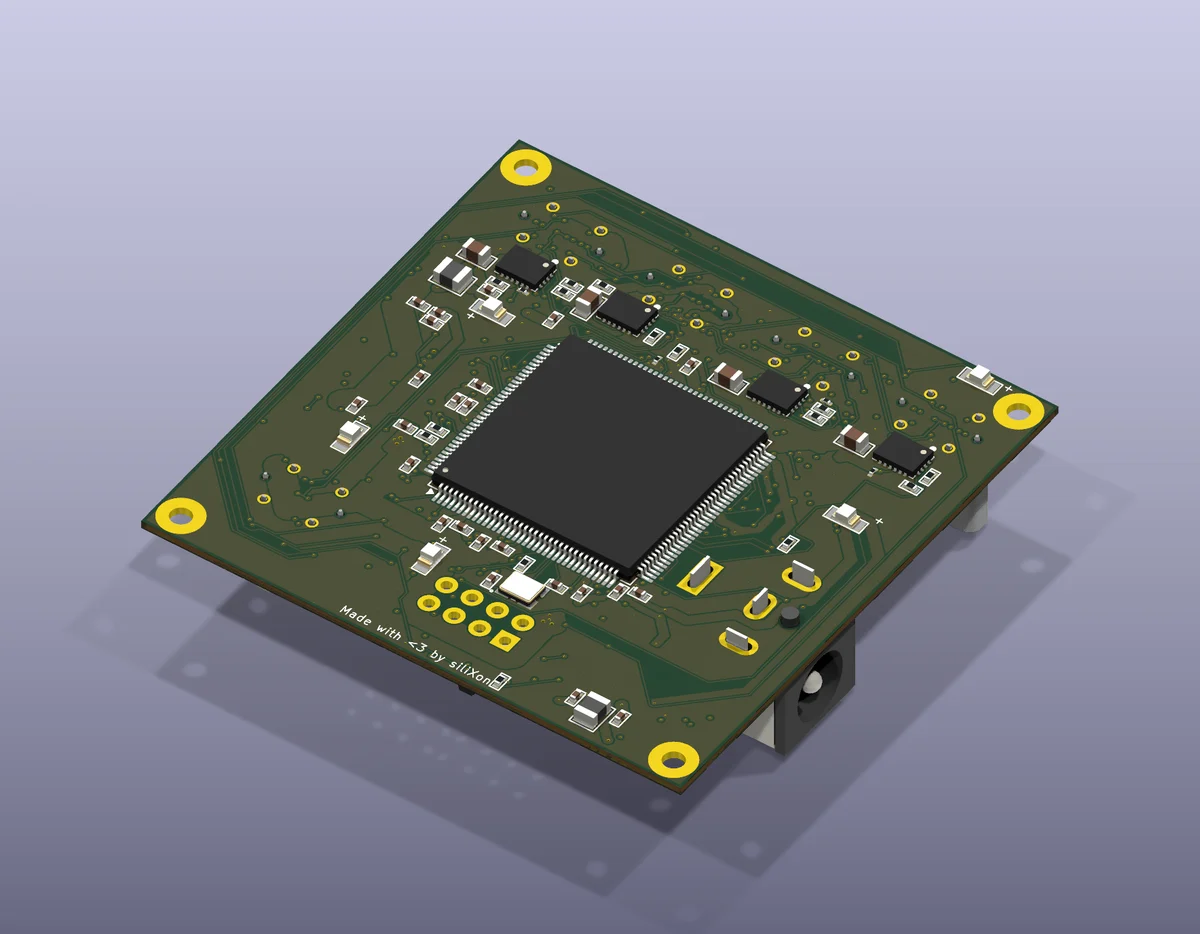The underside of the same board, with the MCU